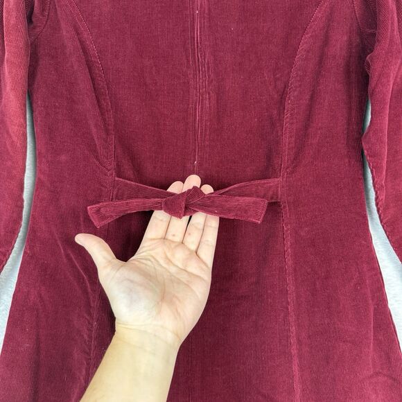 Vtg 90s Corduroy Shirt Dress 2 Petite Burgundy Pockets Modest Maxi Cottage Boho - Picture 5 of 16